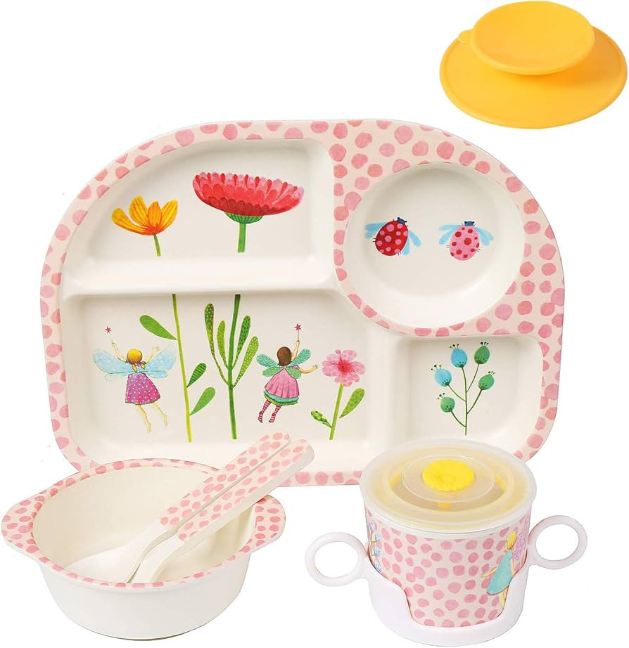 shopwithgreen 7Pcs/Set Bamboo Kids Dinnerware Set - Children Dishes - Food Plate Bowl Cup Spoon F... | Amazon (US)