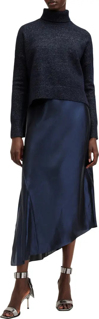 Amos Asymmetric Satin Slipdress and Sparkle Sweater Set | Nordstrom