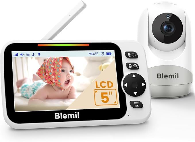 Blemil Baby Monitor with 30-Hour Battery, 5" Large Split-Screen Video Baby Monitor with Camera an... | Amazon (US)