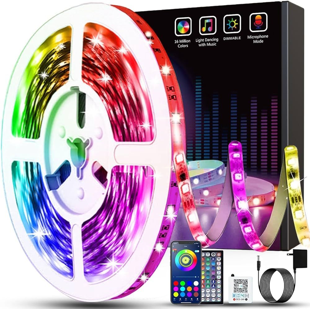 Keepsmile 50ft Led Lights for Bedroom, Bluetooth Smart APP Control RGB Color Changing Led Strip L... | Amazon (US)
