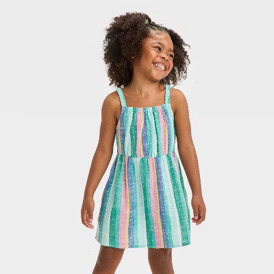 Toddler Girls' Blue Stripe Gauze Dress - Cat & Jack™ | Target