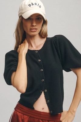 Maeve Puff-Sleeve Cashmere Cardigan Sweater | Anthropologie (US)