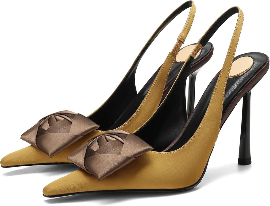 Women's Square Rose Flower Slingback Pumps - Closed Pointed Toe High Heels with Elastic Strap 4.3... | Amazon (US)