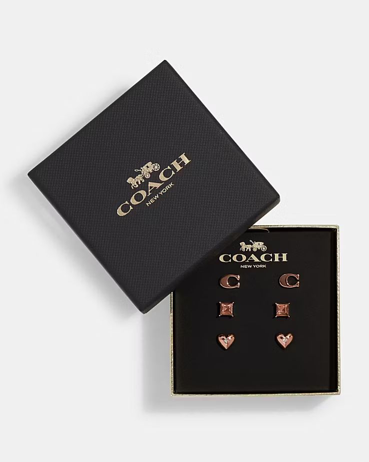 Signature And Pave Heart Stud Earrings Set | Coach Outlet CA