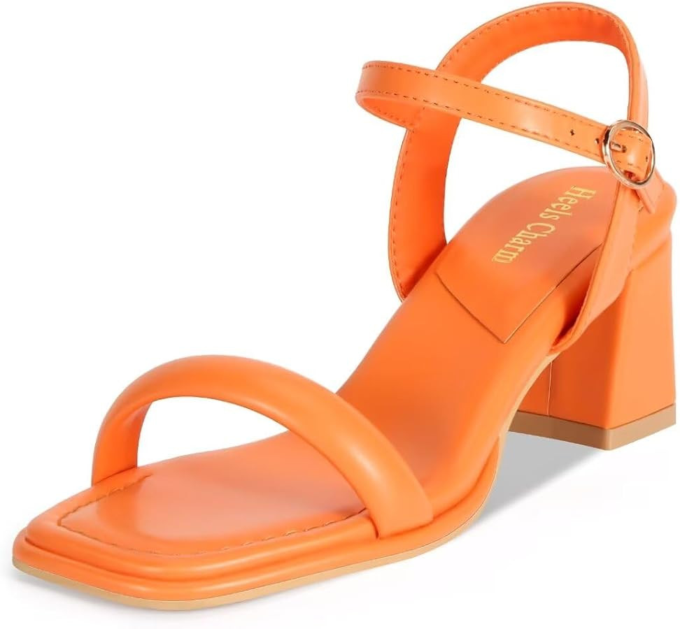Heels Charm Women's Chunky Block Heeled Sandals 2.56 Inches Open Toe Ankle Strap Block High Heel ... | Amazon (US)