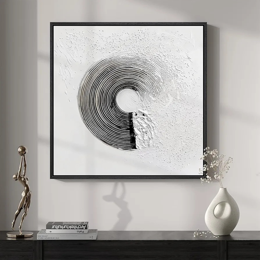 Framed Modern Black and White Abstract Wall Art, Square Minimalist Canvas Prints Painting Artwork... | Amazon (US)