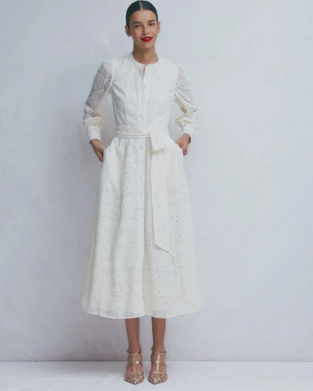 Blouson Sleeve Lace Dress-Ivory Lace | Boden (US)