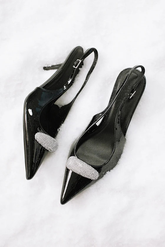 Lonan Black Patent Rhinestone Slingback Pumps | Lulus