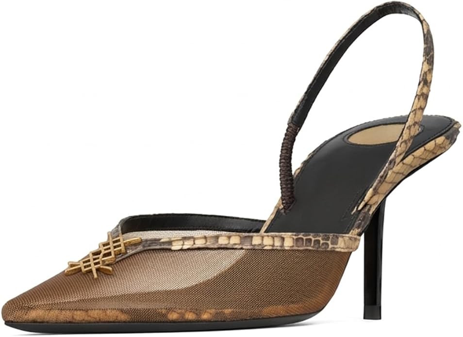 Mesh Heels for Women Slingback Pointed Closed Toe Heels Elegant Snakeskin Dress Pumps Shoes for W... | Amazon (US)