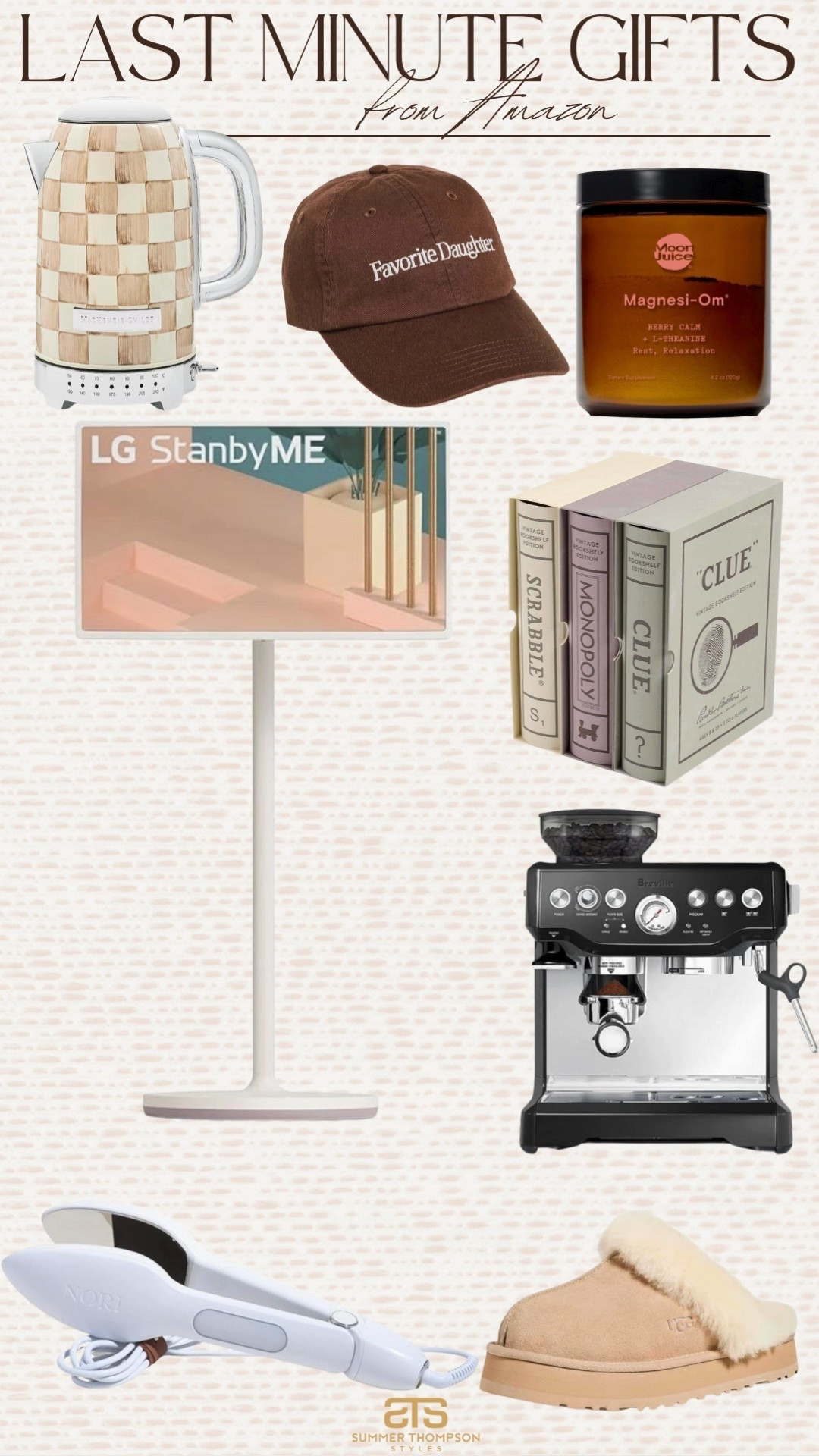 Last minute gifts from Amazon! 

Tv on wheels. Espresso maker. Board games. Baseball cap. Mackenzie Childs. Tea kettle. Magnesium. Clothing steamer. Slippers  

#LTKHoliday #LTKFindsUnder100 #LTKGiftGuide