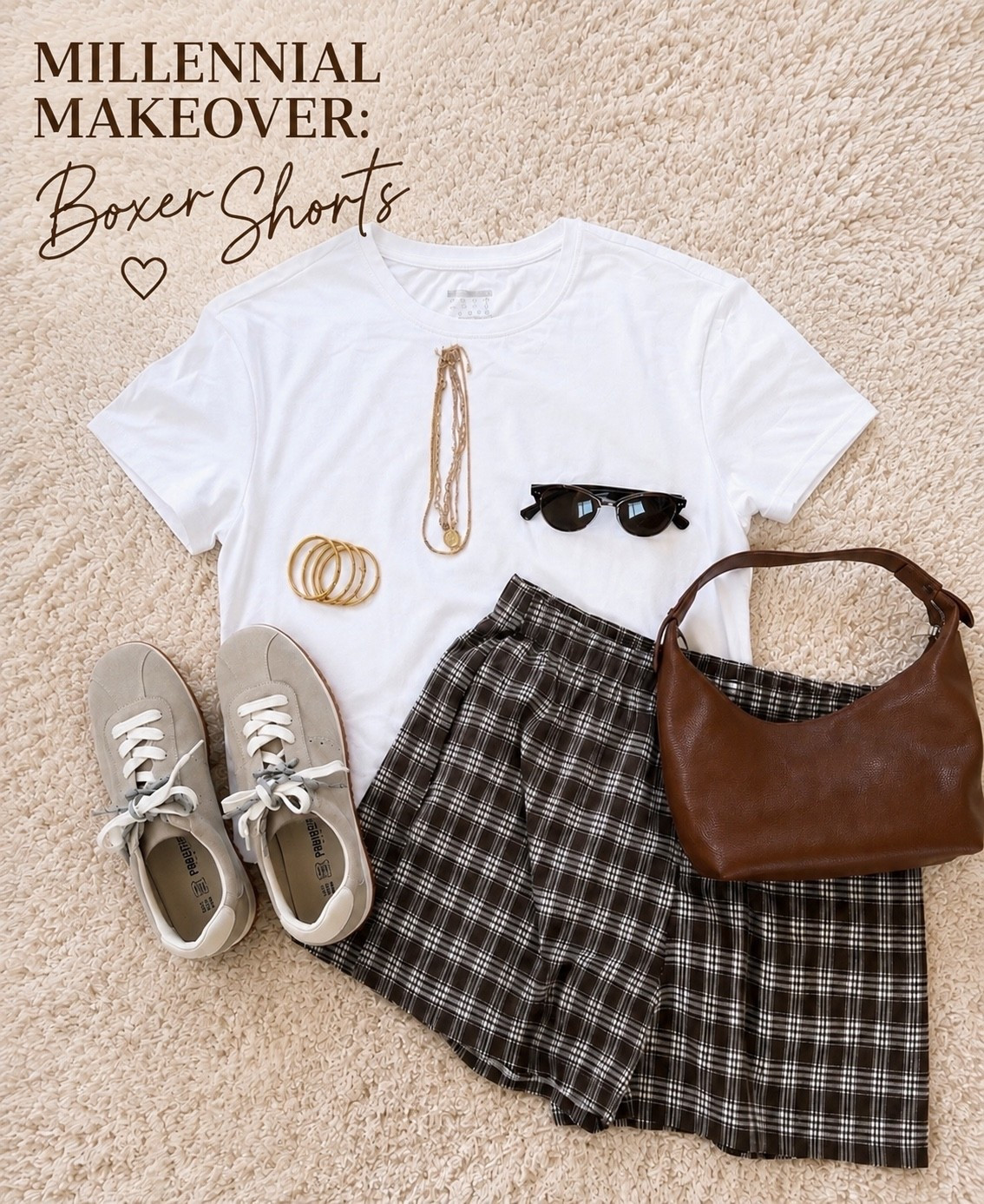 Millennial makeover: boxer shorts edition 🤎 Taking a basic white tee + plaid boxer shorts and styling them in a way that feels a little more current. Linking the full look here — tee, shorts, sneakers, bag + accessories.

#LTKootd #LTKSeasonal #LTKOver40