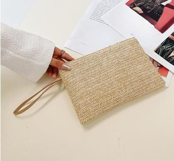 Womens Straw Clutch Bag Bohemian Summer Beach Straw Purse Zipper Wristlet Wallets for Women | Amazon (US)