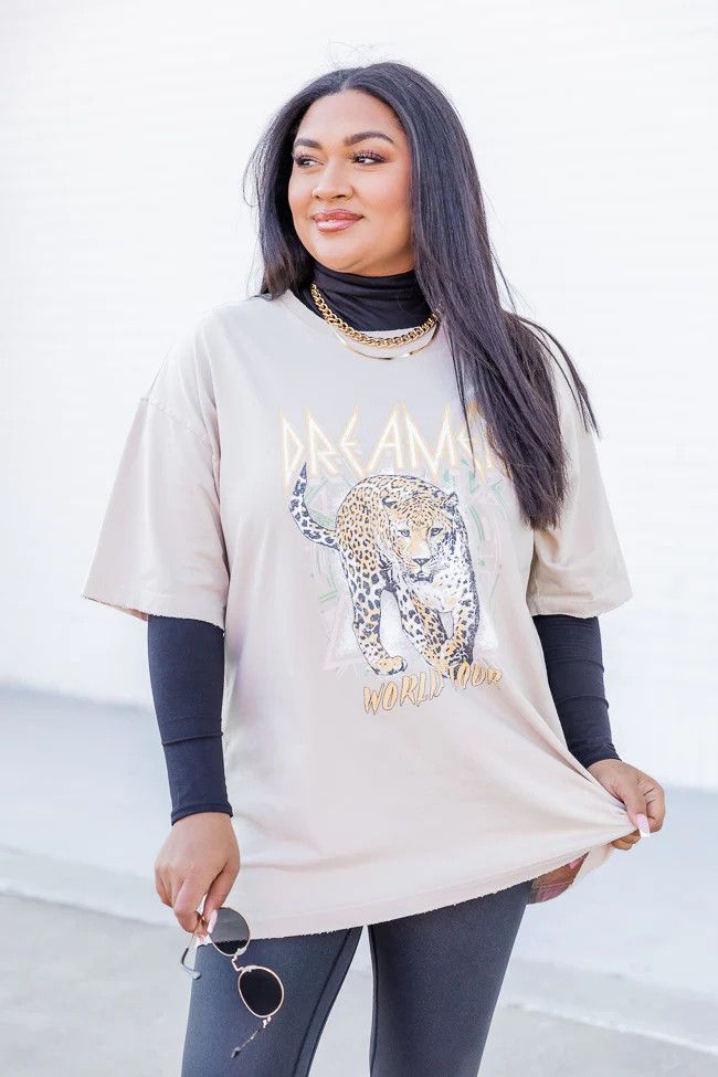 Oversized Leopard Beige Graphic Tee Dress | Pink Lily