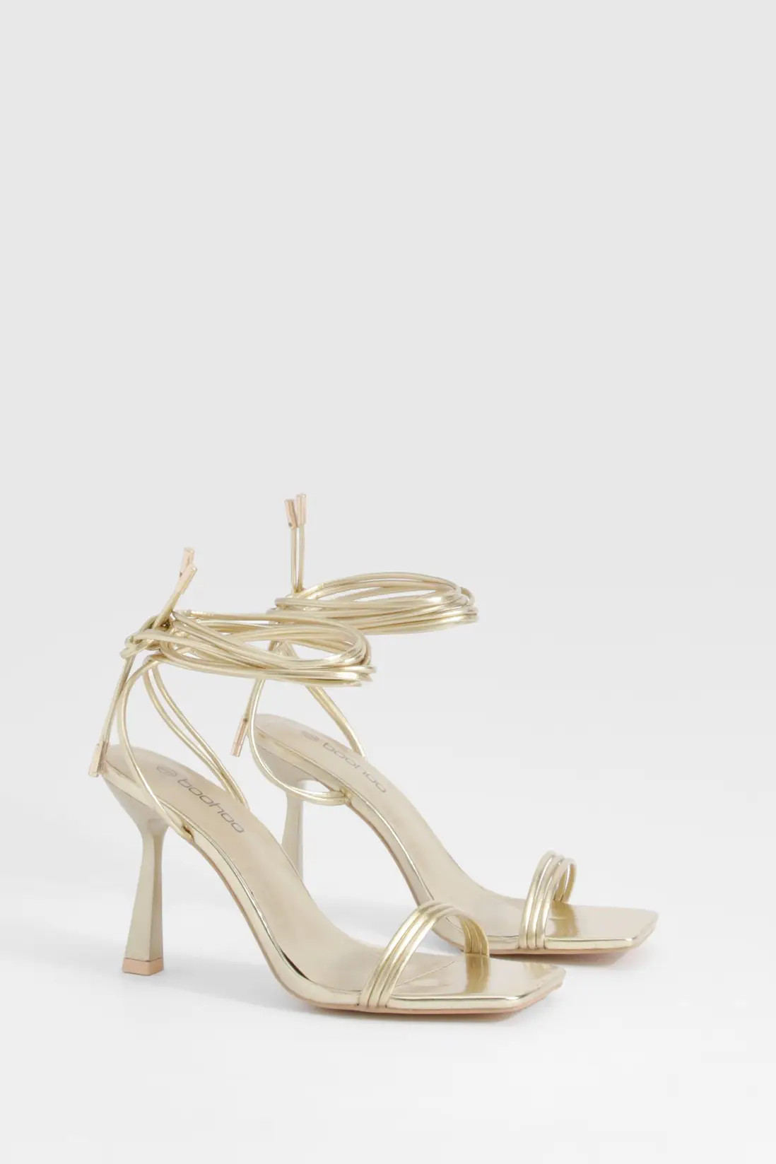 Gold Triple Strap Wrap Up High Heels | Boohoo | Boohoo.com (UK & IE)