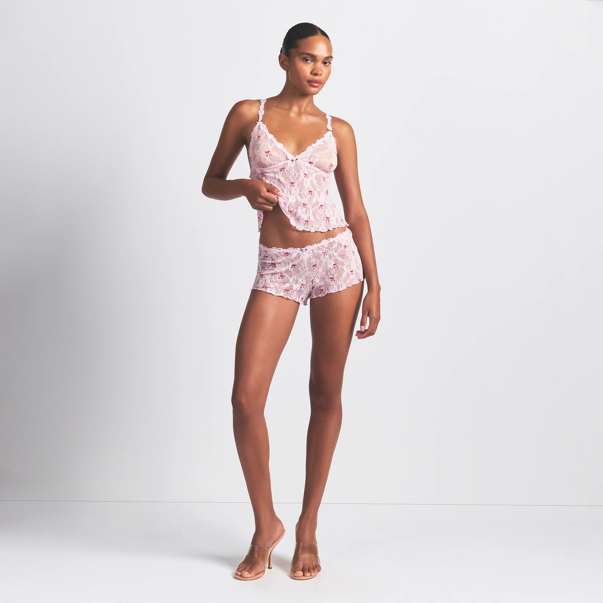 STRETCH LACE TRIANGLE CAMI AND SHORT SET | CHERRY BLOSSOM BOW PRINT | SKIMS (US)