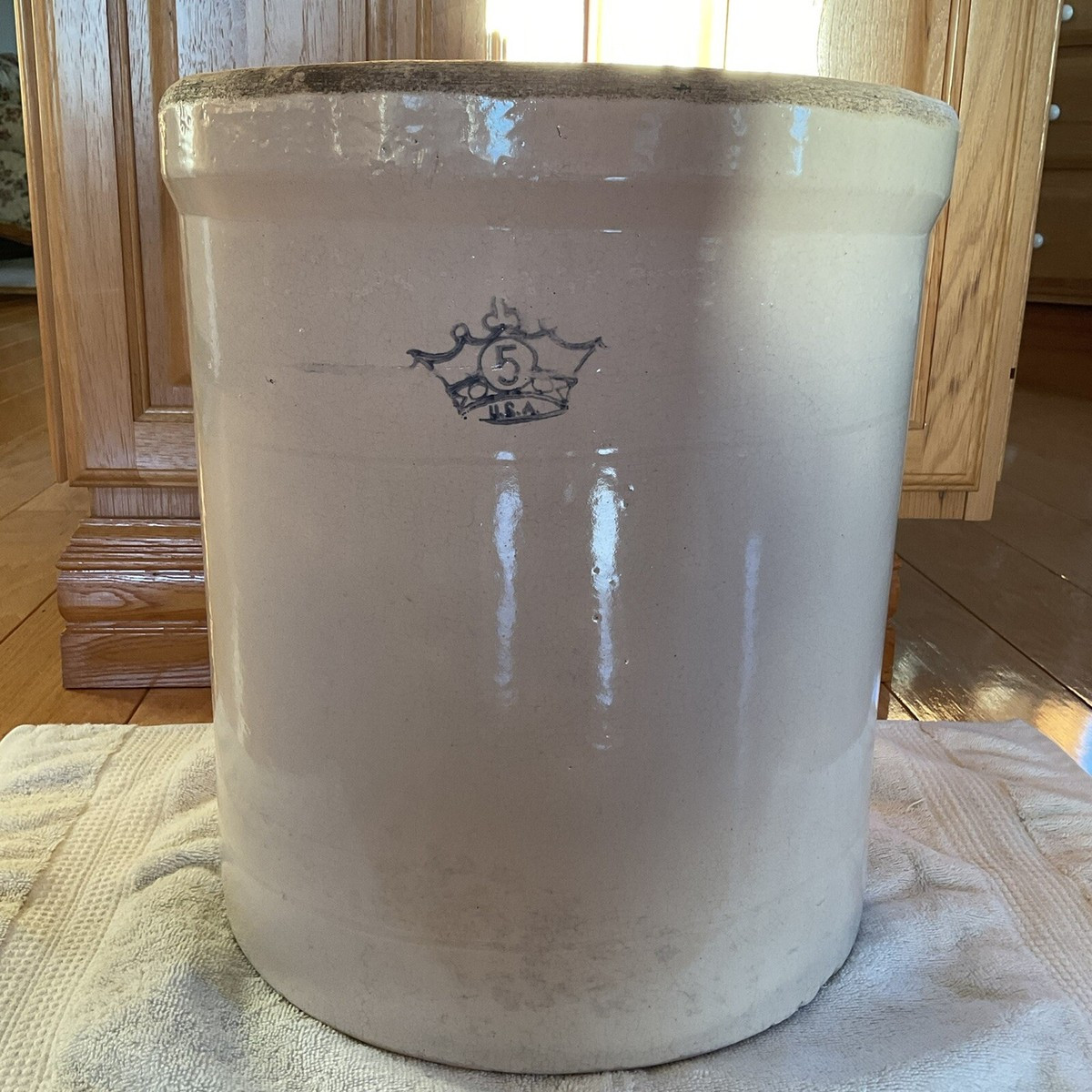 VINTAGE 5 GALLON STONEWARE CROCK BLUE CROWN MADE IN USA ROBINSON RANSBOTTOM? | eBay US