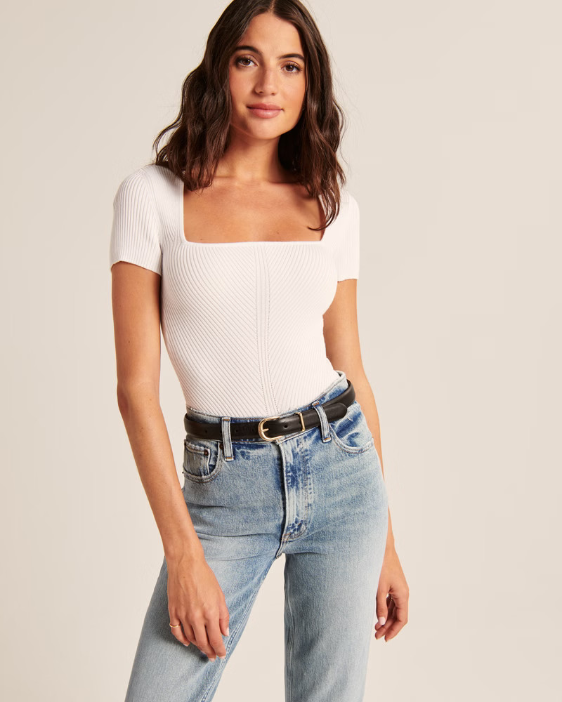 Women's Short-Sleeve Portrait Neck Bodysuit | Women's Tops | Abercrombie.com | Abercrombie & Fitch (US)