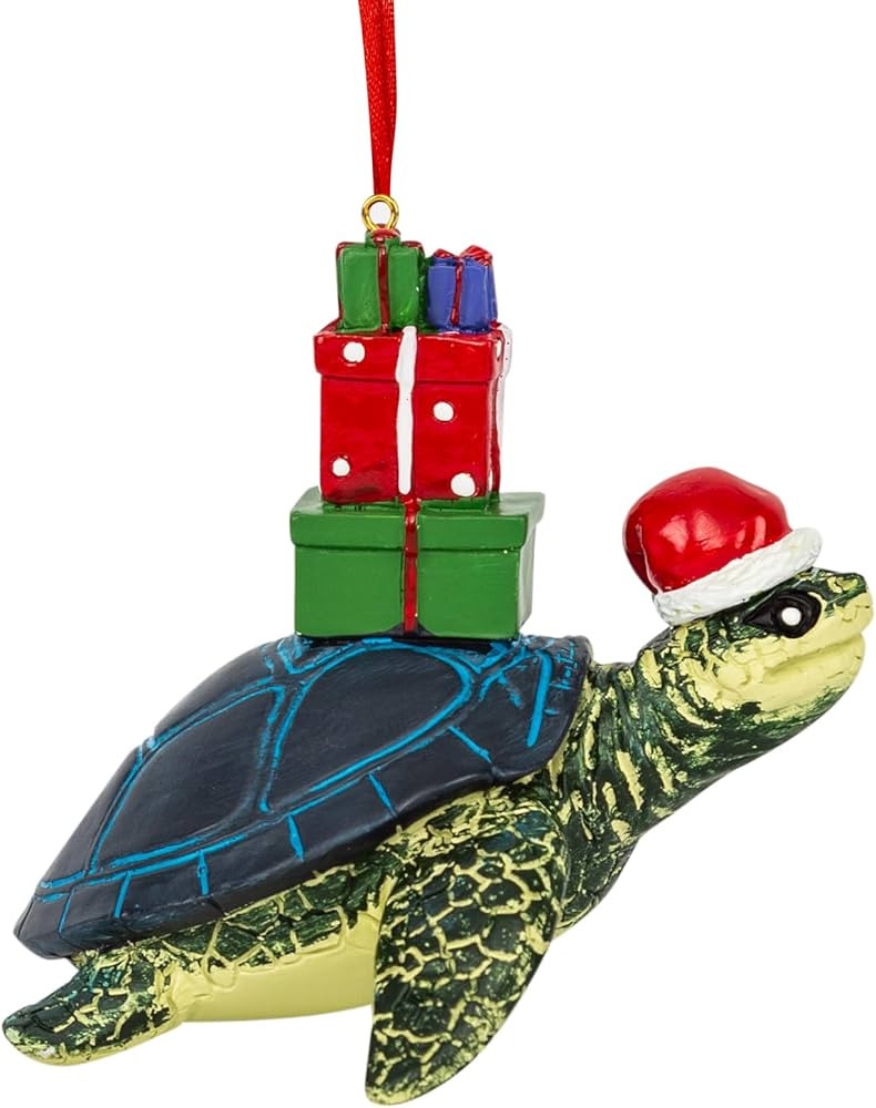3D Sea Turtle in Santa Hat Christmas Ornament with Gift Box, Resin Sea Turtle Hanging Ornaments f... | Amazon (US)