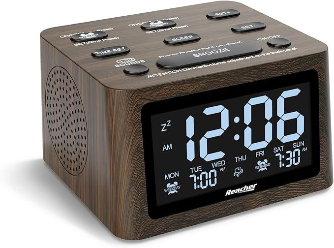 REACHER Wooden Dual Alarm Clock and White Noise Machine - Adjustable Volume, 6 Wake Up Sounds, 12... | Amazon (US)