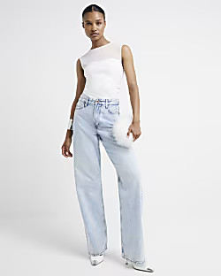 Blue high waisted relaxed straight jeans | River Island UK & IE