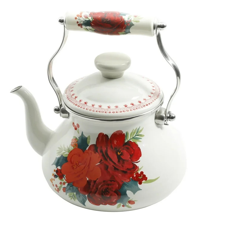 The Pioneer Woman Cheerful Rose Enamel on Steel 1.9 Quart Tea Kettle - Walmart.com | Walmart (US)