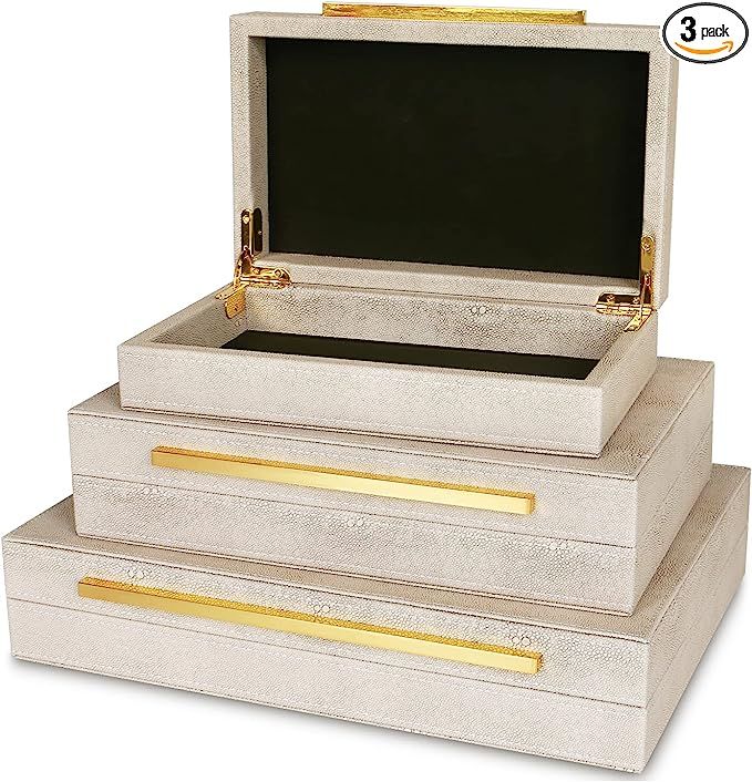 trophable Ivory decorative box Set of 3 Large Modern Faux Leather Storage Decorative Boxes with l... | Amazon (US)