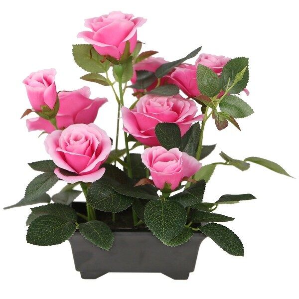 10" Black Potted Artificial Pink Rose Flowers | Bed Bath & Beyond
