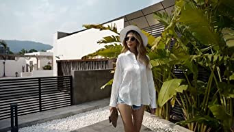 Astylish Womens V Neck Satin Embossed Roll up Sleeve Button Down Blouses Top | Amazon (US)