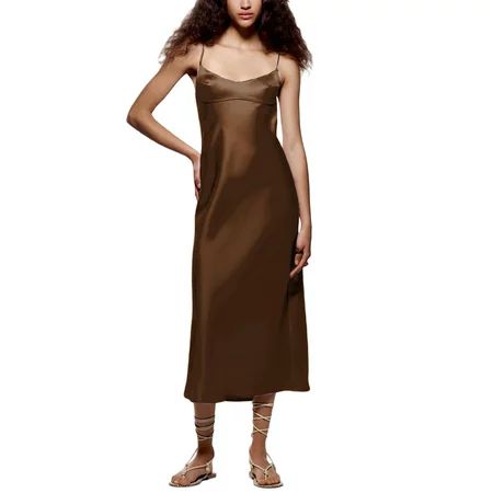 Domingbub Women Elegant Formal Satin Maxi Dress Spaghetti Strap Solid Color Sleeveless Split Silky L | Walmart (US)