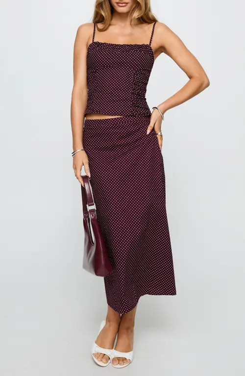 Princess Polly Shining Mirrors Polka Dot Cotton Camisole & Skirt Set in Burgundy at Nordstrom, Size 0 | Nordstrom