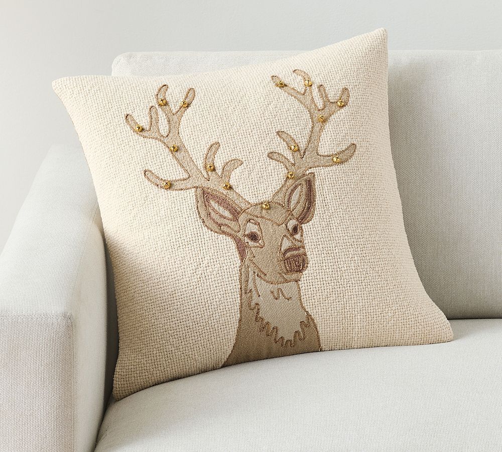 Jingle Stag Embroidered Pillow | Pottery Barn (US)