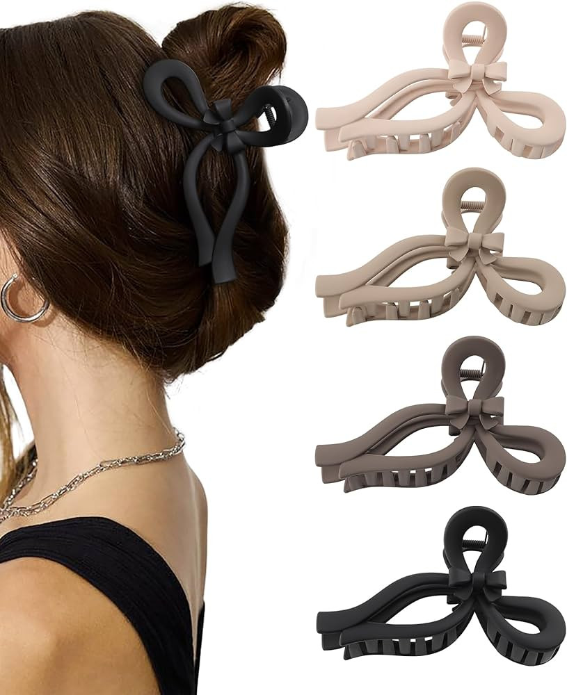 4 PCS Bow Hair Clips for Women Bow Claw Clip 5" Large Hair Claw Clips for Thick and Long Hair Cut... | Amazon (US)