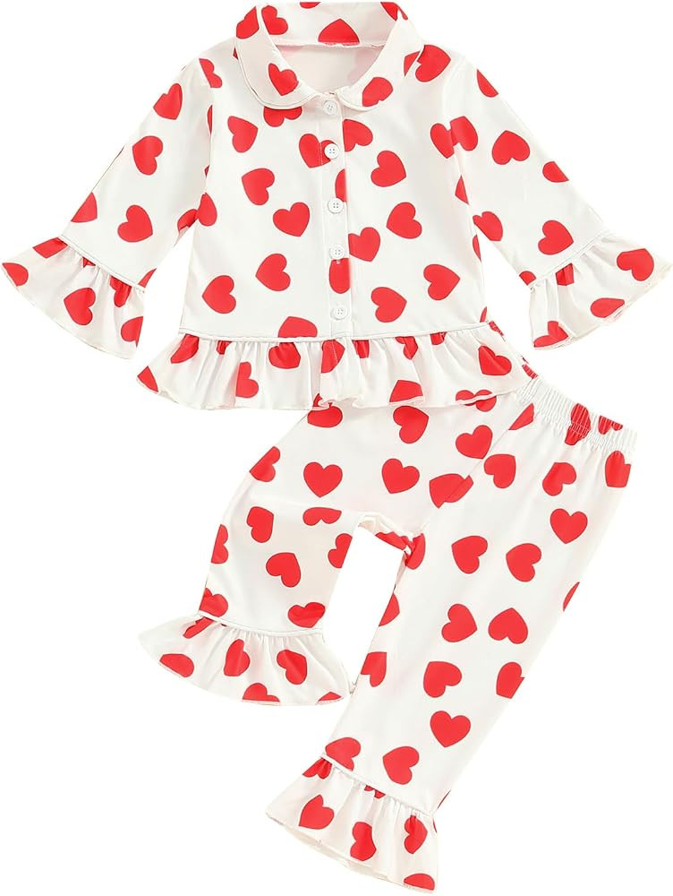 MAINESAKA Toddler Baby Girl Silk Satin Pajamas Valentines Day Pjs Heart Print Button Down Shirt S... | Amazon (US)