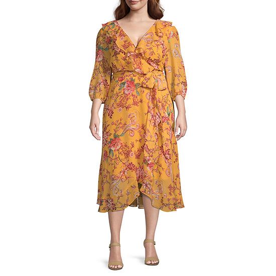 Danny & Nicole-Plus 3/4 Sleeve Floral Fit & Flare Dress | JCPenney
