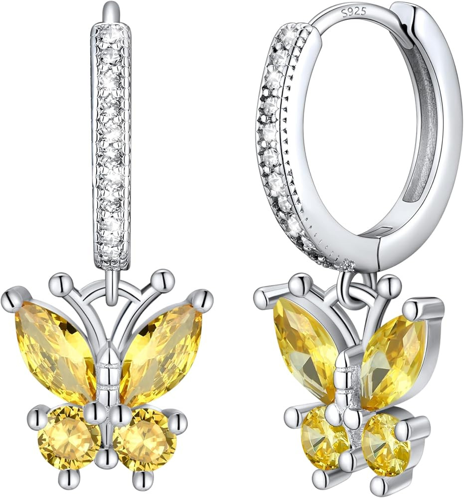 SILVERCUTE Sterling Silver Butterfly Earrings Birthstone Earring for Women | Amazon (US)