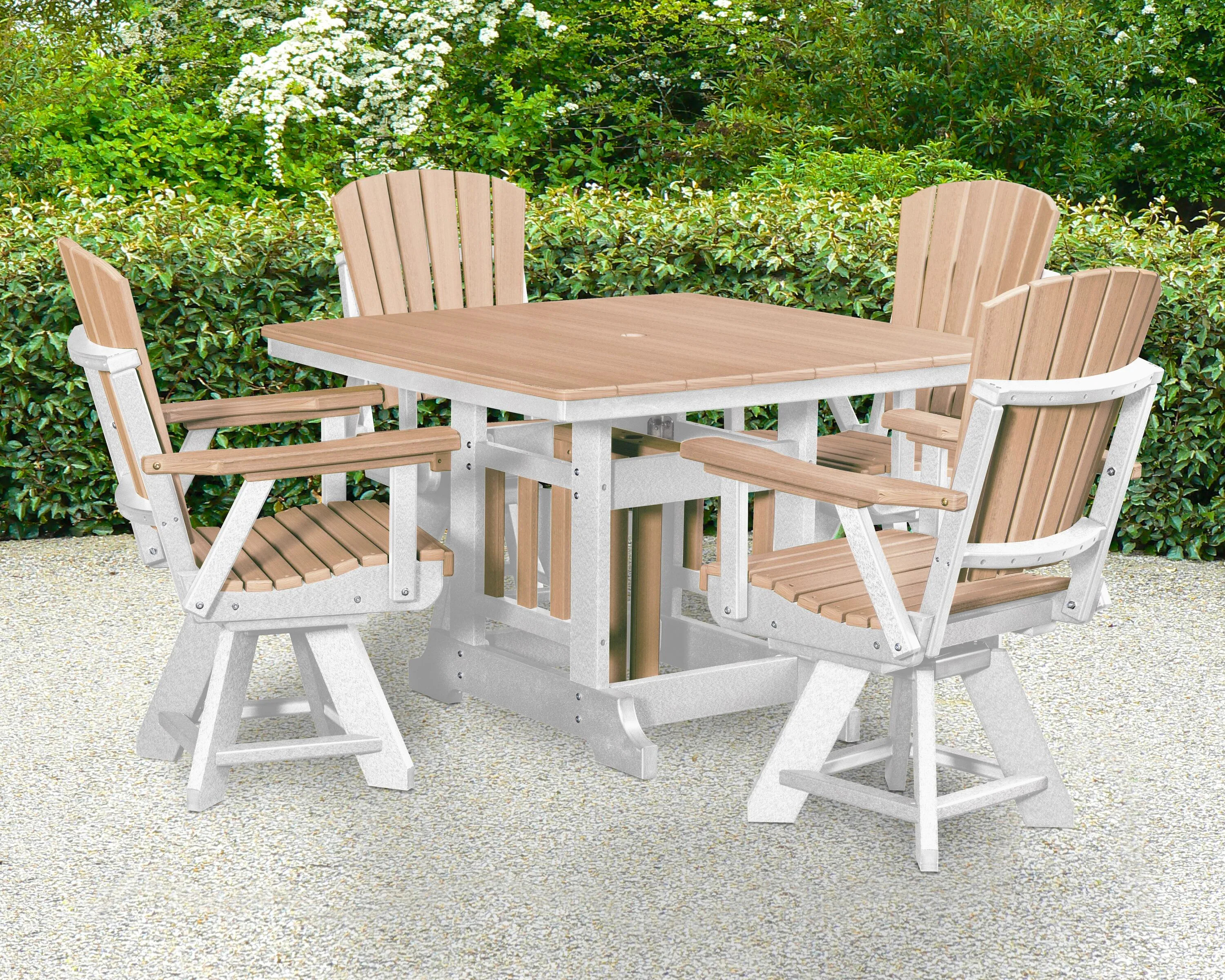 American Furniture Classics Adirondack 5 -Piece White Patio Dining Set HDPE Square Table with 4 Swivel Chairs one_size | DJ130WWWT-K | Lowe's