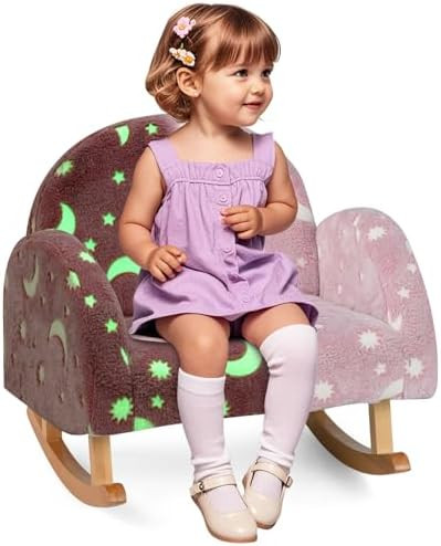 INFANS Kids Sofa with Glow in The Dark, Toddler Rocking Chair with Solid Wooden Frame Anti-Tippin... | Amazon (US)