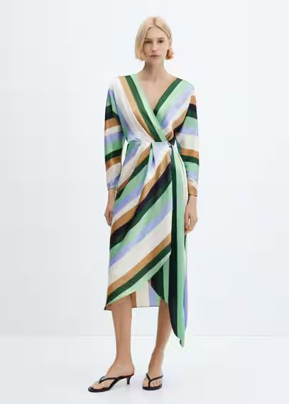 Striped satin dress -  Women | Mango USA | MANGO (US)