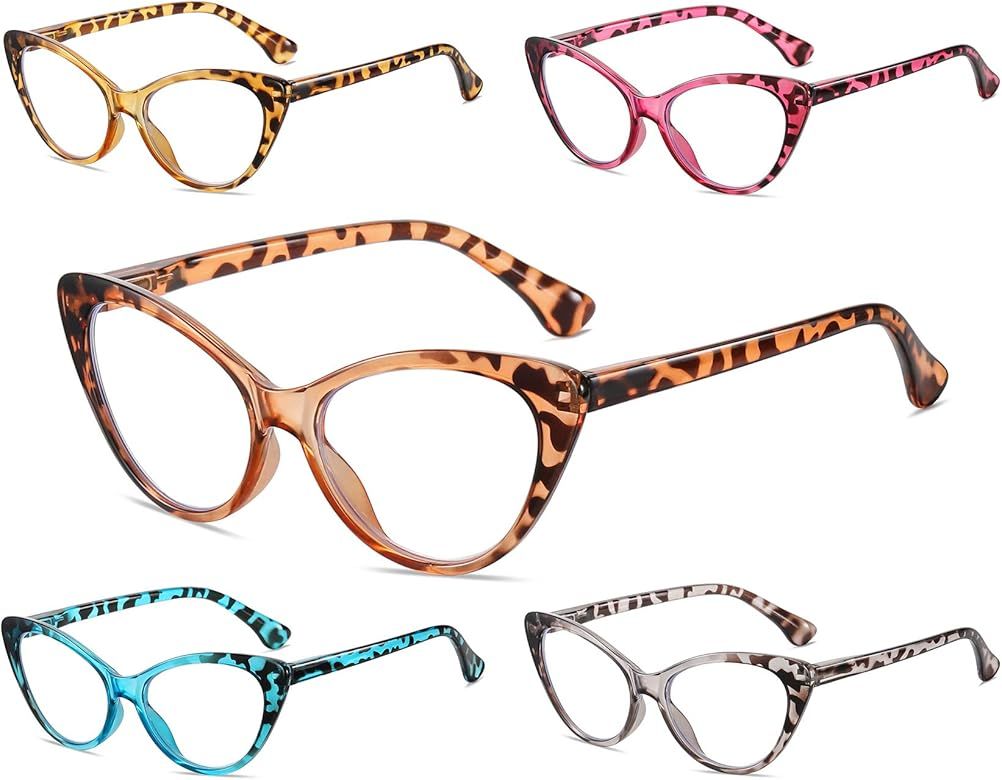 NOVIVON Reading Glasses Women 5 Pack, Blue Light Blocking Readers Vintage Cat Eye Eyeglasses Anti... | Amazon (US)