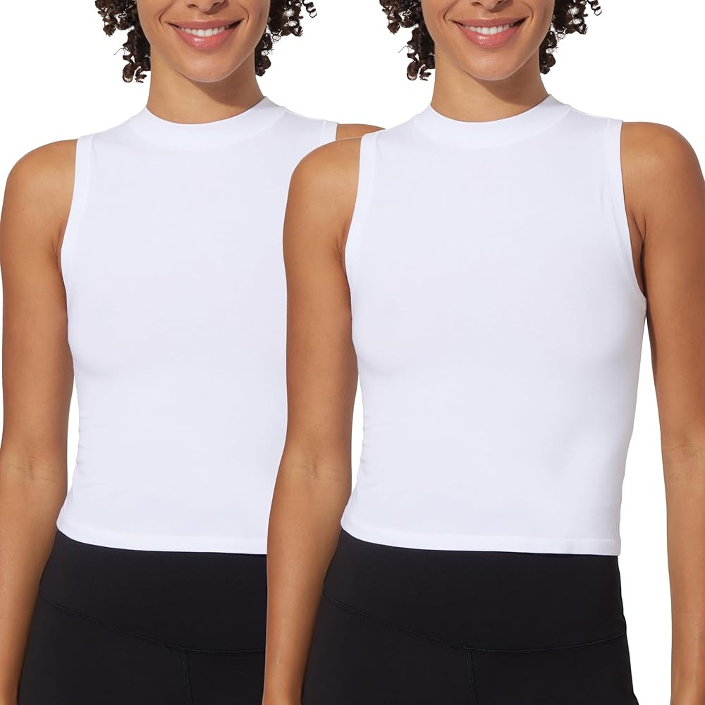 Yogalicious Womens Cotton Tank Top Mock Neck Super Soft Jersey Fitted Basic Sleeveless Summer Shi... | Amazon (US)
