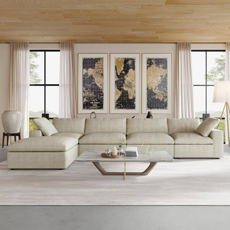 Sectional Sofa Couch,160.6" Down Filled Cloud Modular Couch with Storage Ottoman, 4 Seater +1 Ott... | Amazon (US)