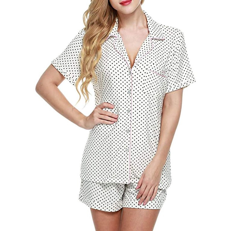 Musuos Women Pajamas Set Short Sleeve Sleepwear Button Down Nightwear Soft Lounge Sets | Walmart (US)
