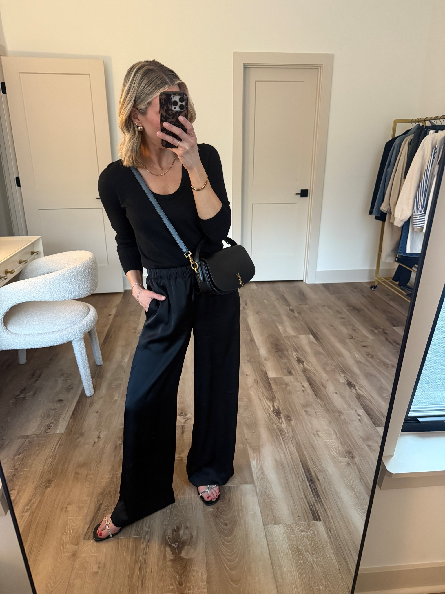 Wearing small satin pants, small merino sweater, sandals tts 

#LTKOver40 #LTKgrwm #LTKootd