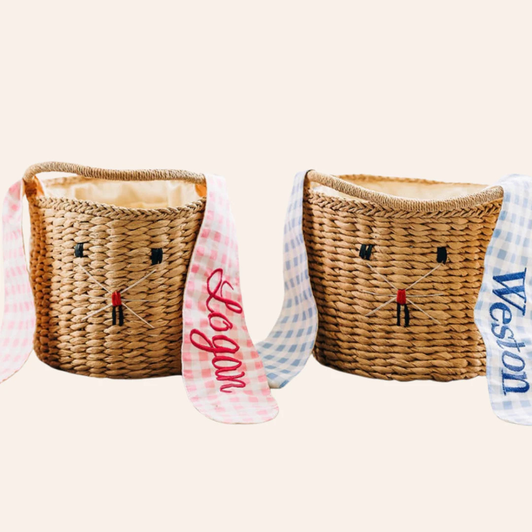 Kids Easter Easter Basket - Gingham Bunny Ears | Little Cottage Boutique