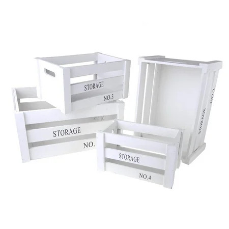 Antique Style Rustic Wooden Crates White Assorted Sizes 4-Piece | Walmart (US)