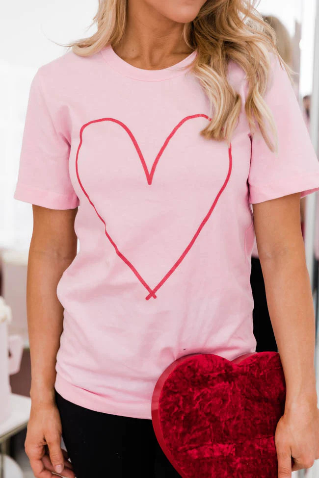 Heart Outline Light Pink Graphic Tee | Pink Lily