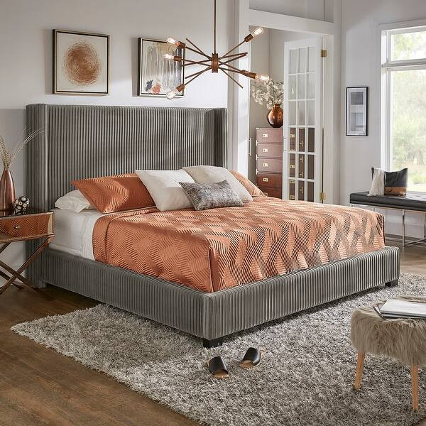 Jules Pleated Velvet Wingback Bed by iNSPIRE Q Modern - Grey - Full | Bed Bath & Beyond