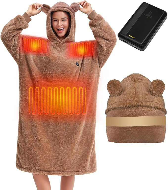 7.4V Battery Operated Wearable Heated Blanket,Oversized Fleece Heated Hoodie Powered by 16000mAh ... | Amazon (US)