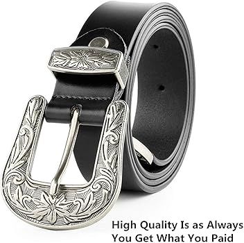 JASGOOD Women Leather Belts Ladies Vintage Western Design Black Waist Belt for Pants Jeans Dresse... | Amazon (US)