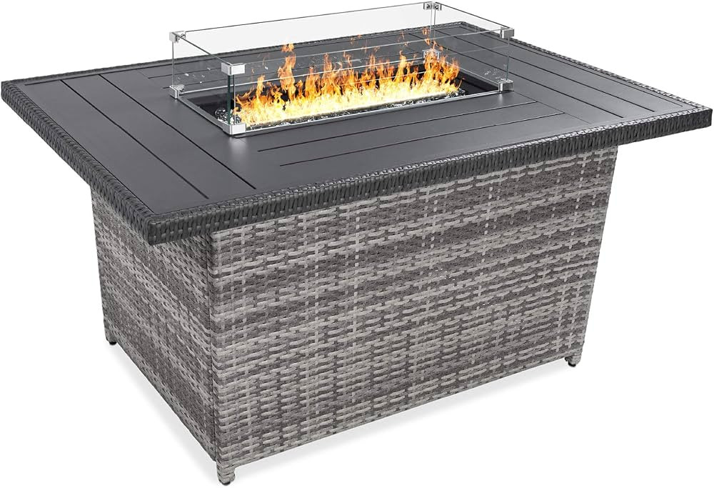 Best Choice Products 52in 50,000 BTU Outdoor Wicker Patio Propane Gas Fire Pit Table w/Aluminum T... | Amazon (US)
